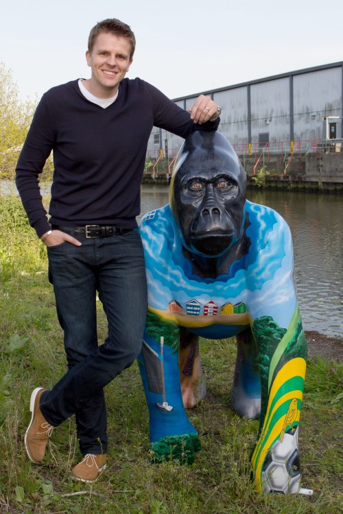 One of Norwich's gorilla's with local celebrity Jake Humphrey.
